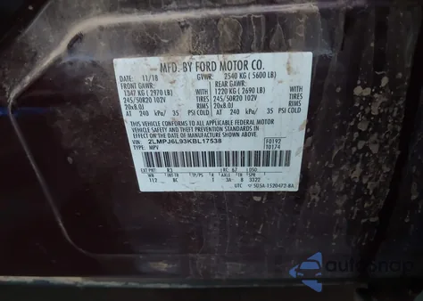 2019 Lincoln Nautilus Reserve z USA, uszkodzony, nr VIN 2LMPJ6L93KBL17538